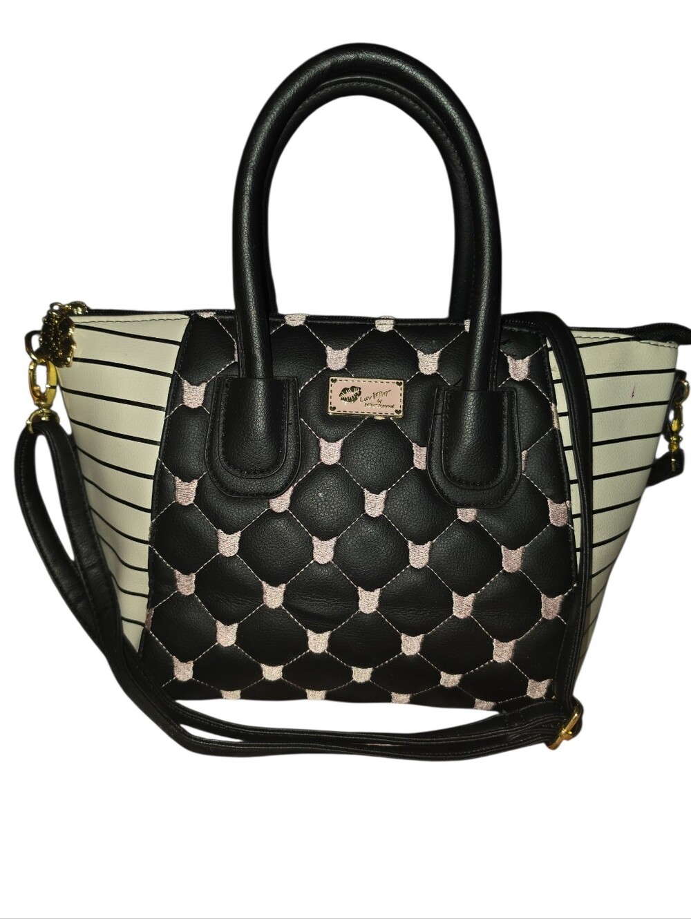Luv Betsey by Betsey Johnson Black and White Quilted Top-Handle Satchel